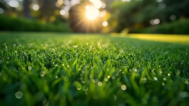 lush eco friendly lawn backyard dew morning
