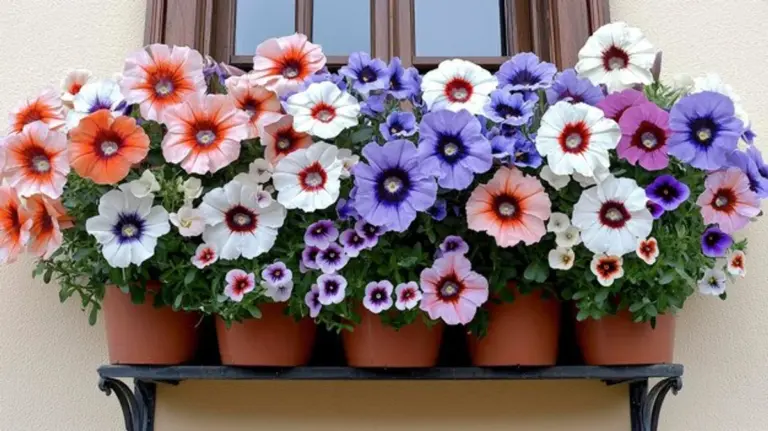 colorful petunias balcony urban summer