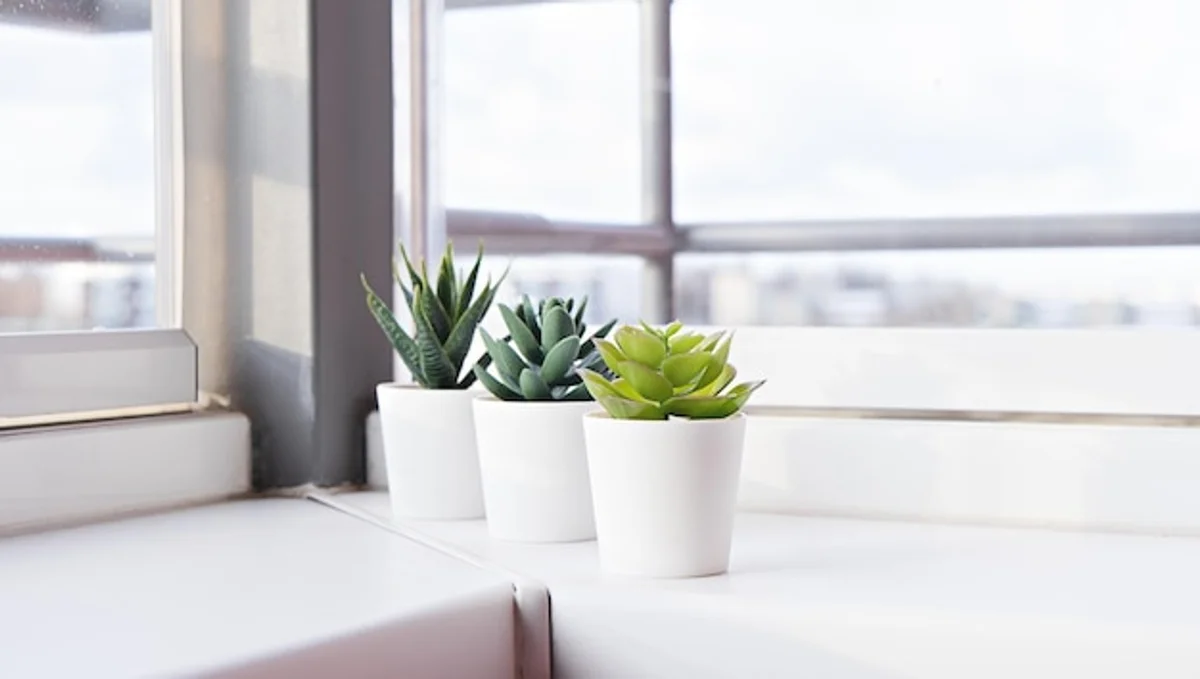 minimalist succulent on windowsill