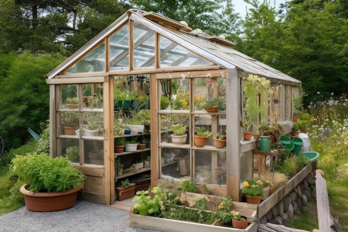 vintage windows repurposed garden greenhouse DIY