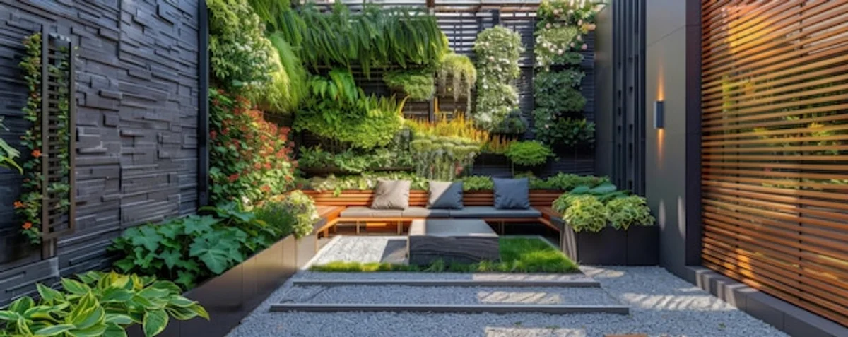 DIY vertical herb garden wall in city courtyard
