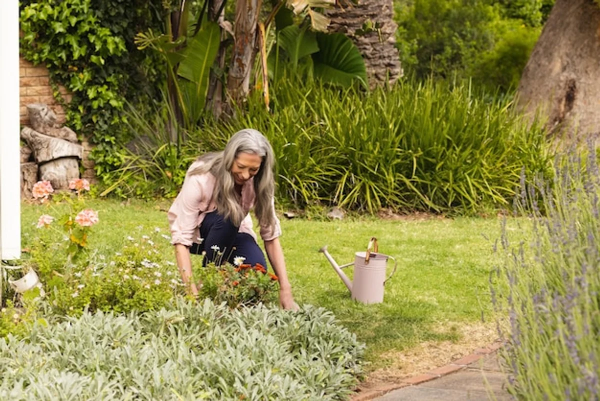 senior gardening relaxing outdoors spring