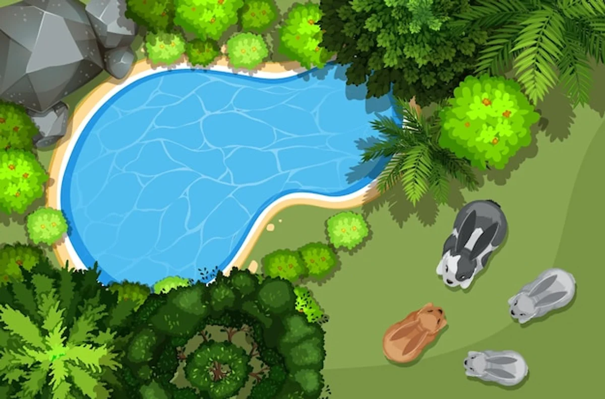 german rural garden wildlife pond with plants and dragonflies