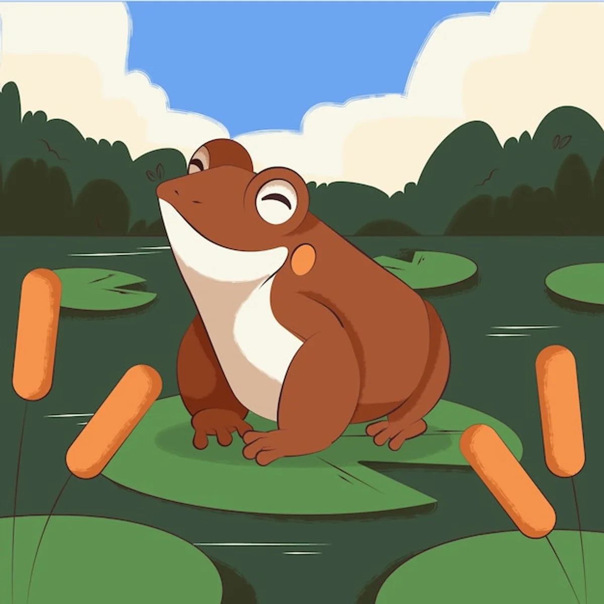 frog sitting on pond stone rural germany natural garden