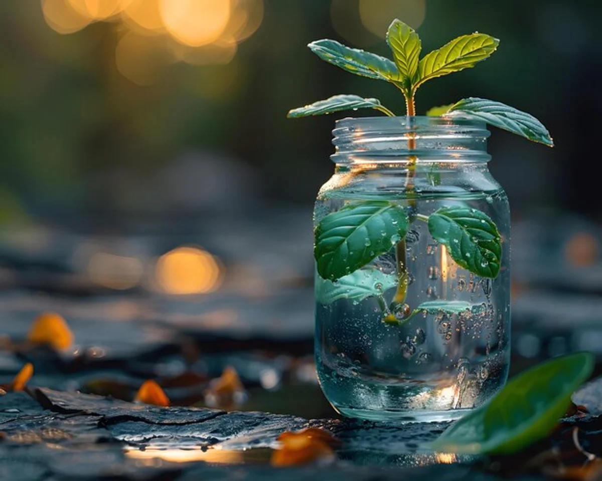 watering indoor plants with glass jug close-up sunlight