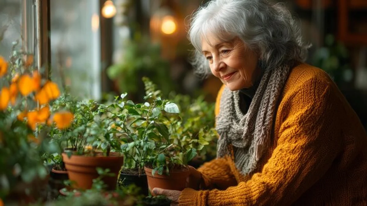 senior indoor planting seedlings window sunlight