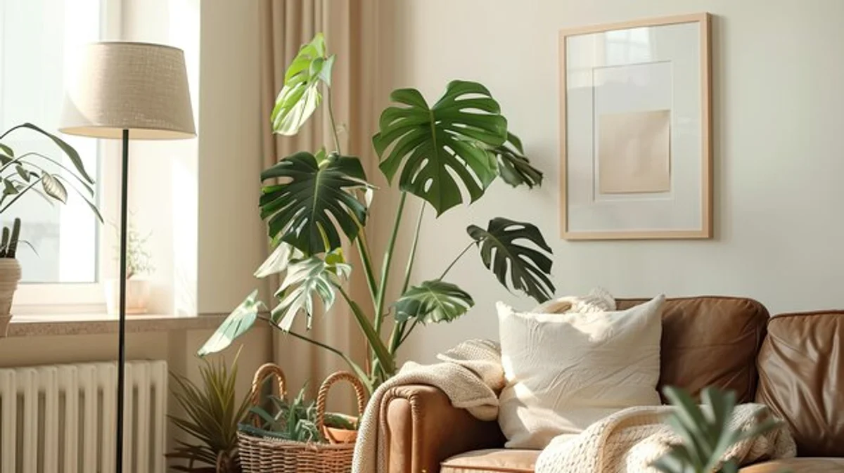 modern indoor plant lamp monstera interior