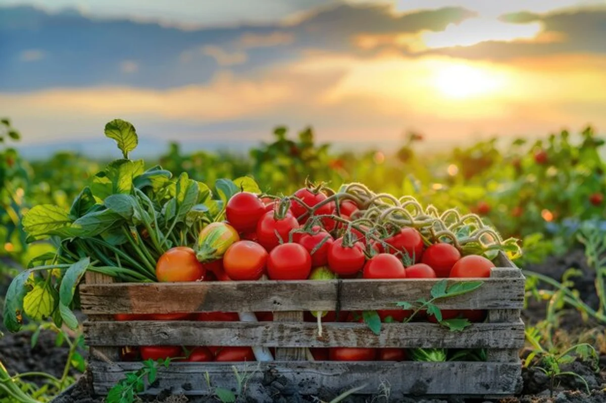 fresh organic vegetables garden sun harvest closeup