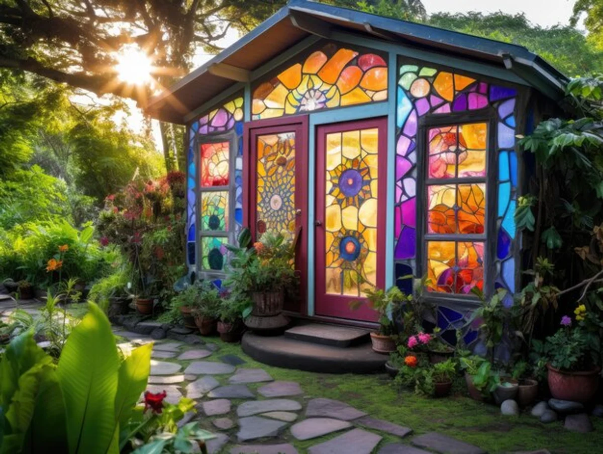 urban patio small greenhouse made of recycled windows