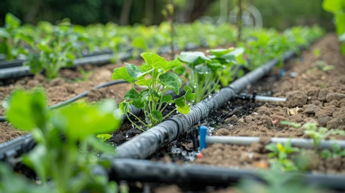 modern garden drip irrigation system close up