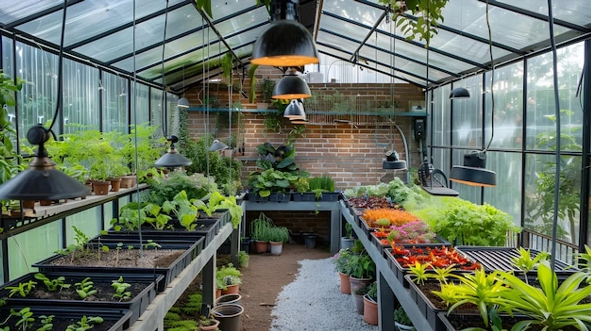 modern greenhouse with plants inside