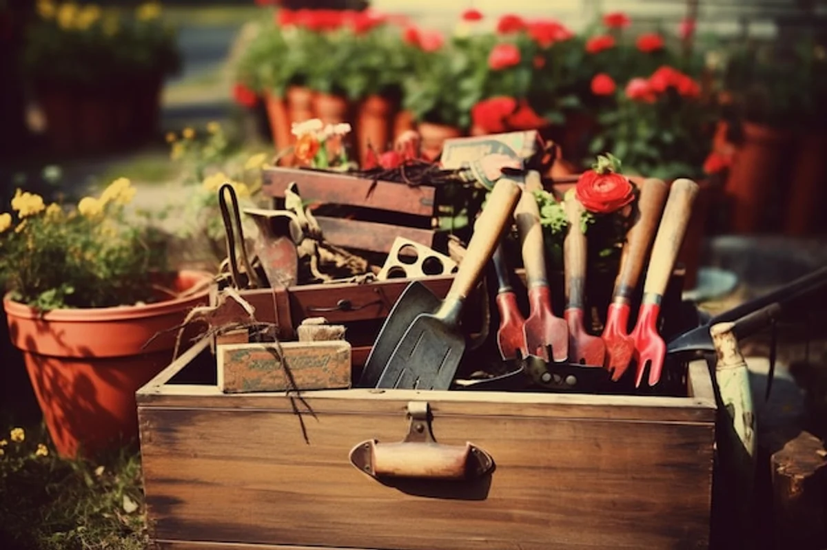 garden tools rusty and organized storage