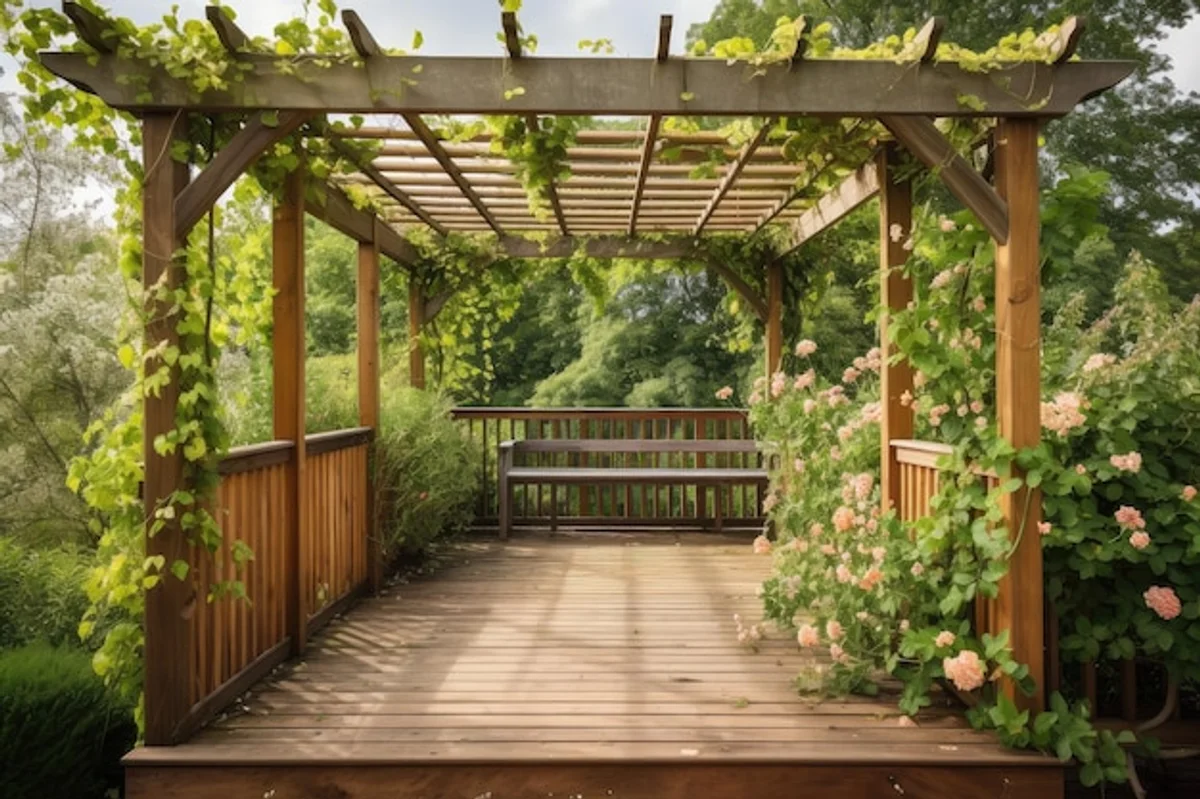 pergola with climbing plants summer
