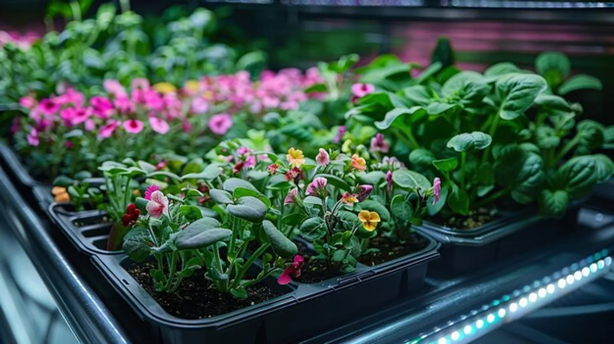 indoor seedlings under LED grow lights
