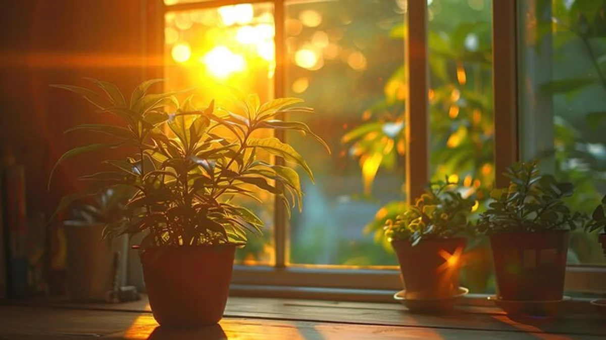 sunbeam through window on indoor plants