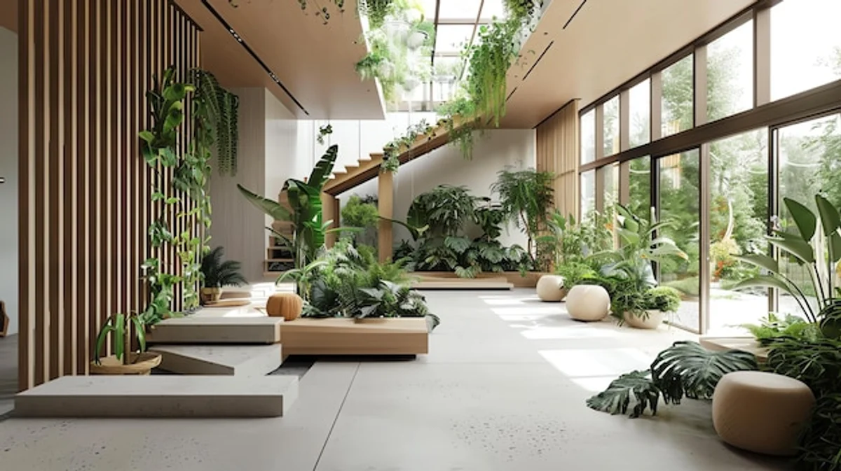 stylish home with lots of indoor plants near large bright window