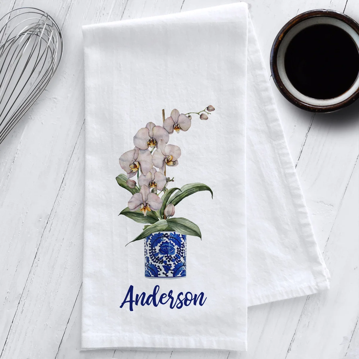 upcycled tea towel with orchids care
