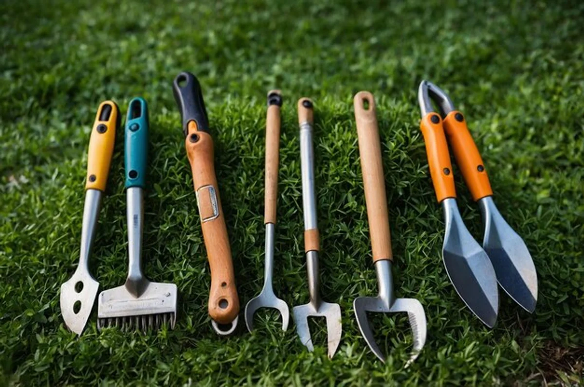 manual garden shovel in german backyard spring