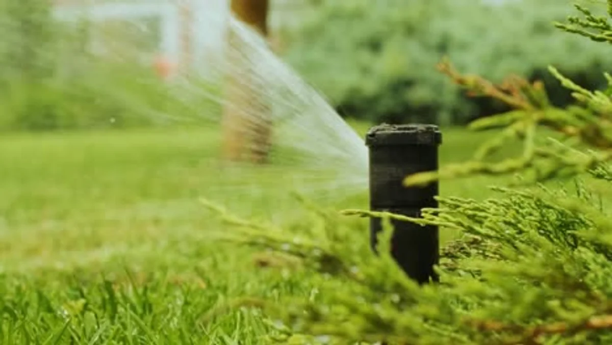 automatic lawn watering sunrise Germany backyard