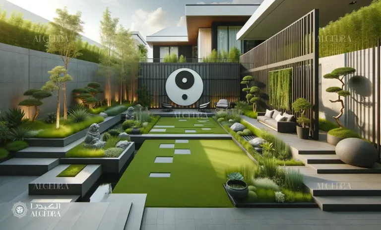 feng shui inspired tree arrangement in modern german garden