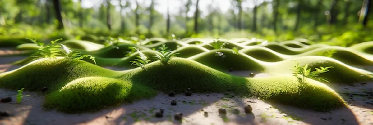 lush green lawn with patches of moss, wet garden, close up