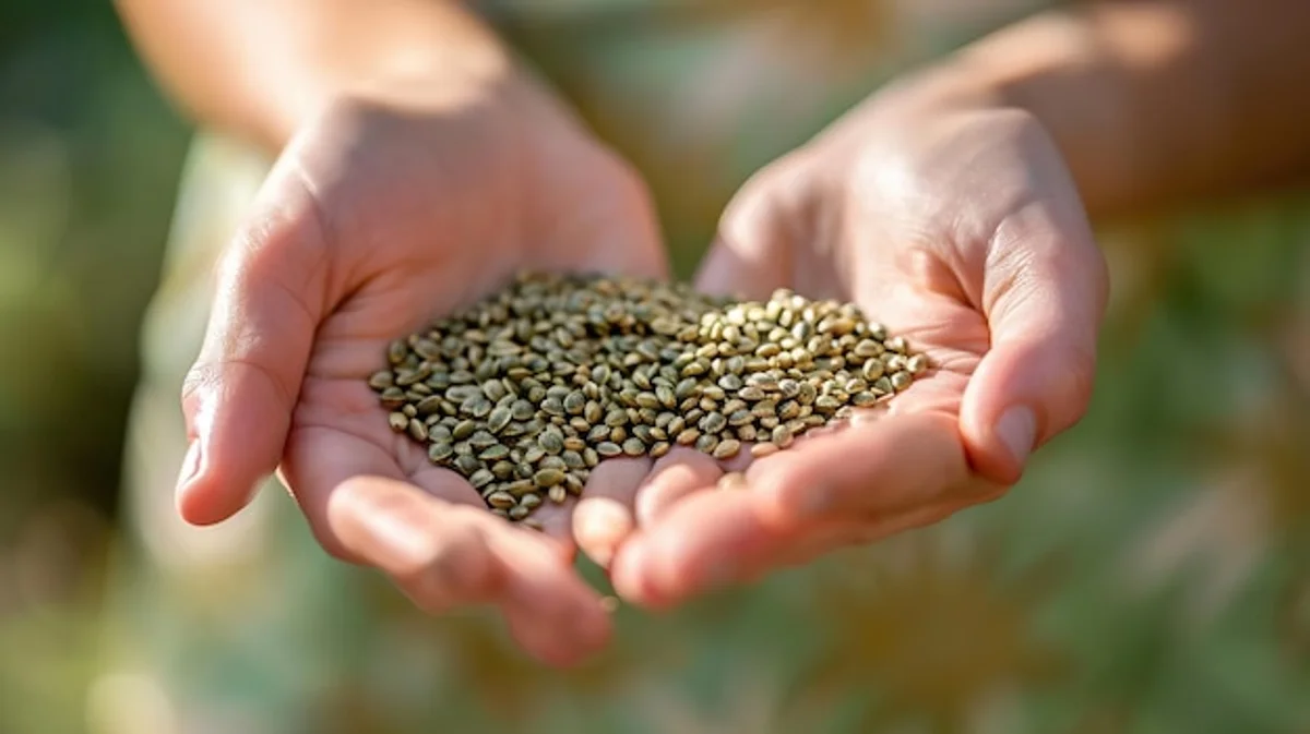 old grass seeds in hand close up