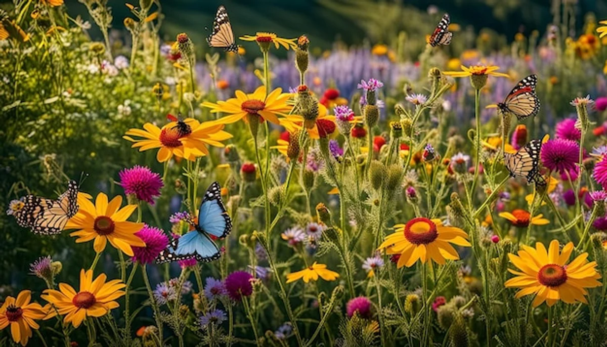 German wildflower garden with butterflies and bees